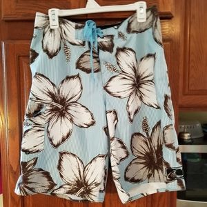 O'Neill light blue Hawaiian print board shorts